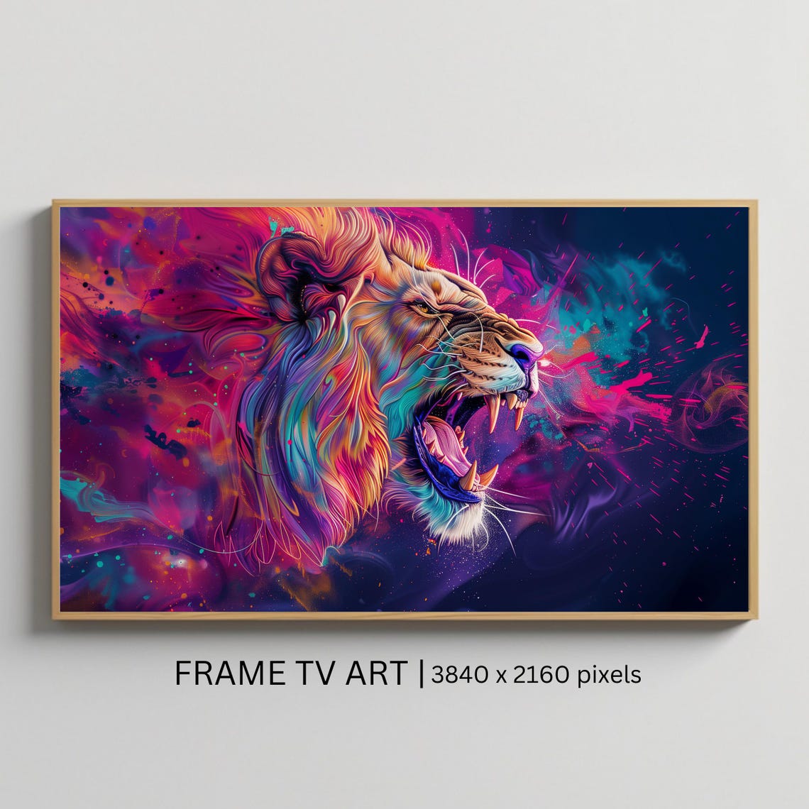 Roaring Lion Neon Abstract Wildlife Power Modern TV Art Poster