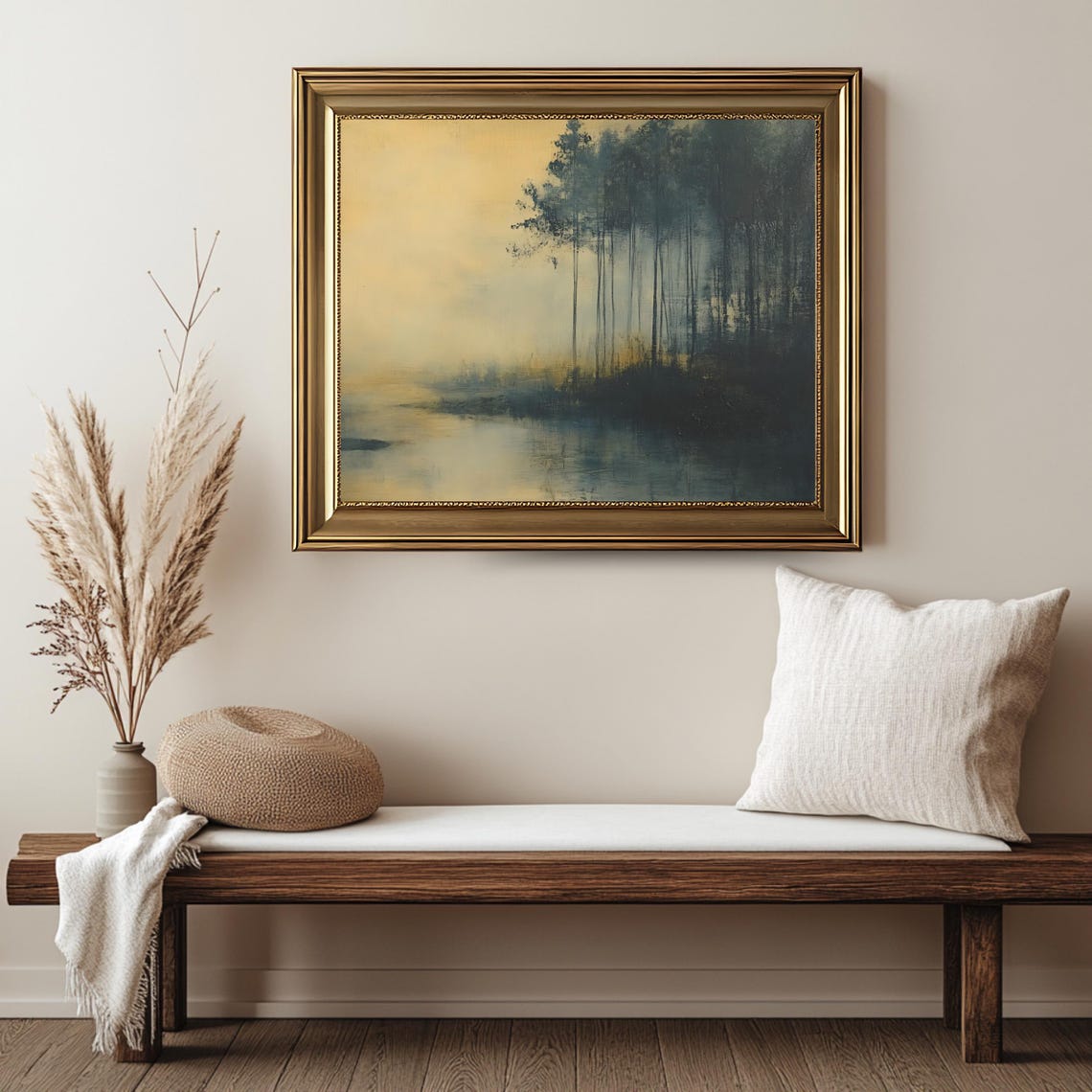 Misty Pine Forest Foggy Lake Golden Moody Nature Landscape Poster - Image 2
