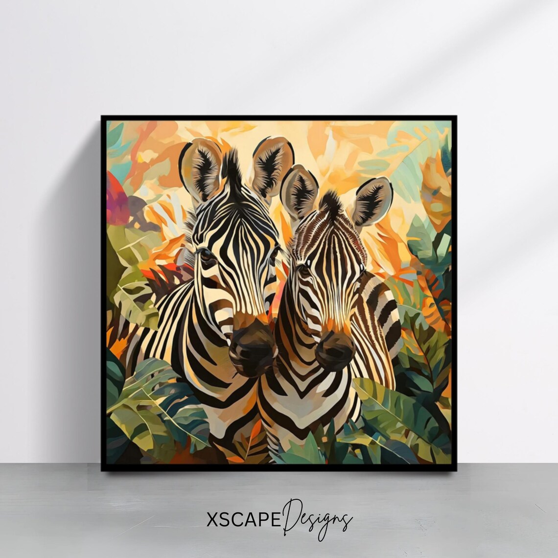 Two Zebras In Lush Jungle Colorful Wildlife Safari Nature Animal Poster