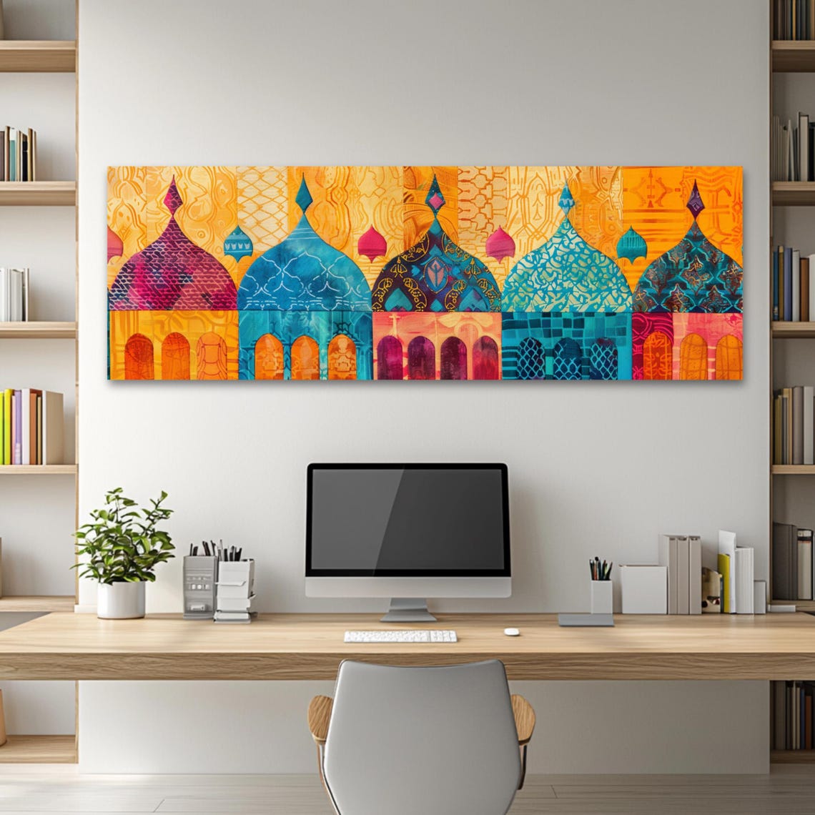 Colorful Islamic Domes Arches Pattern Muslim Panoramic Art Poster - Image 2