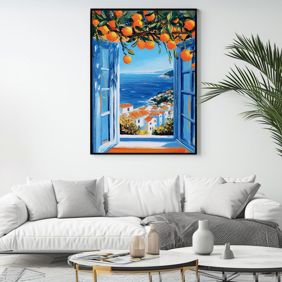 Orange Tree Coastal View, Mediterranean Window Art Print - Image 4