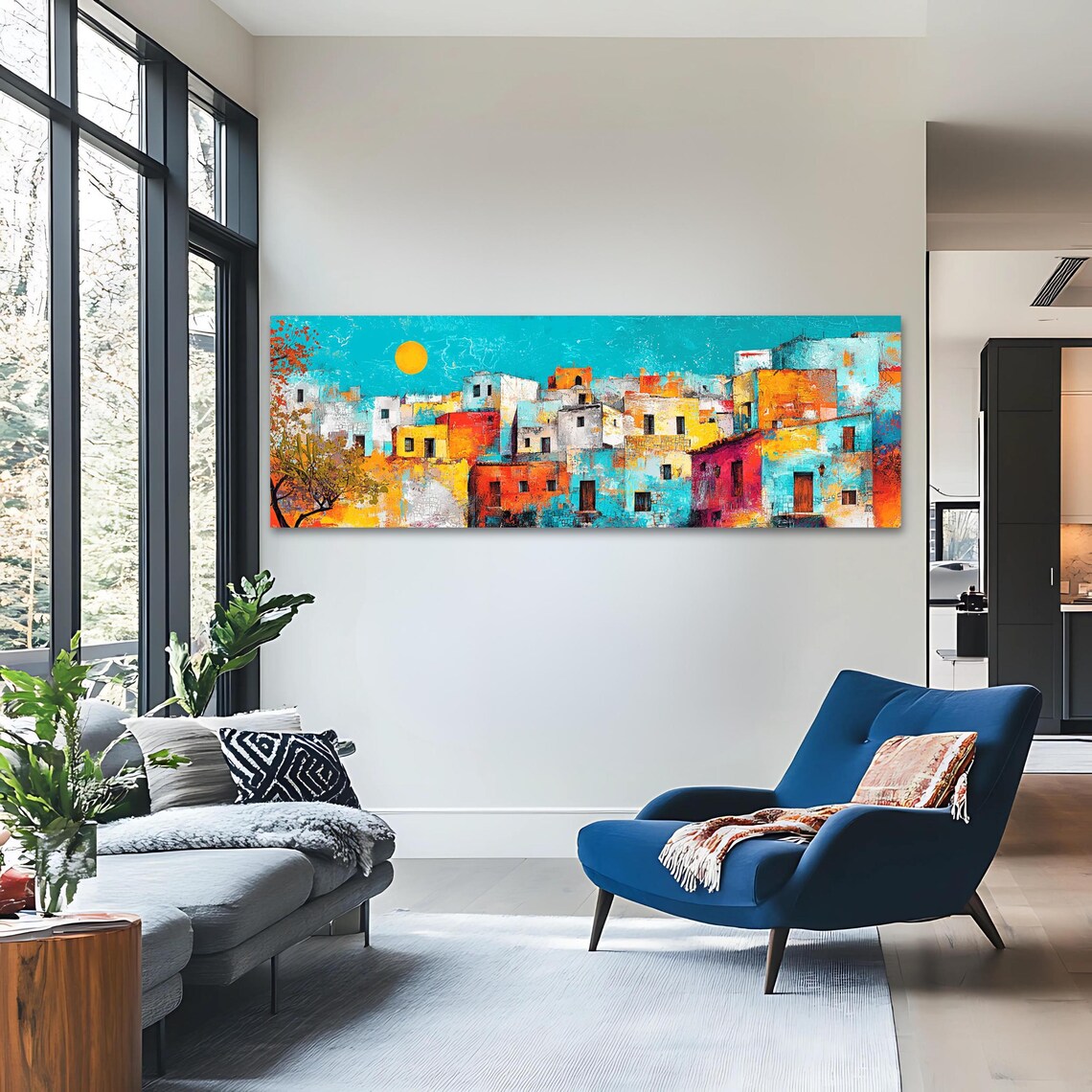 Colorful Mediterranean Village Abstract Sun Painting Travel Poster - Image 3
