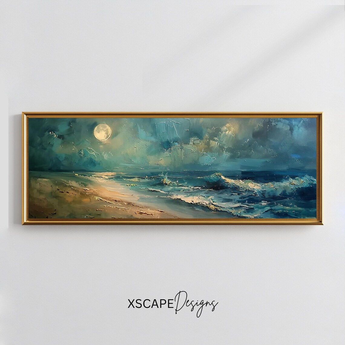 Moonlit Ocean Art Print, Waves Under Full Moon