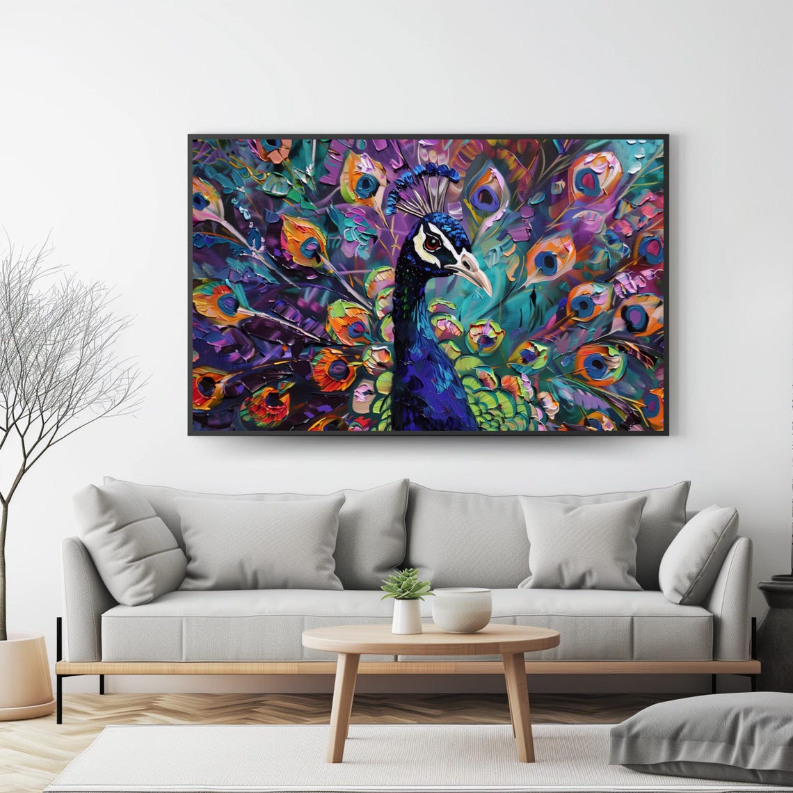 Vibrant Peacock Impasto Painting Colorful Feather Fanned Tail Poster - Image 4