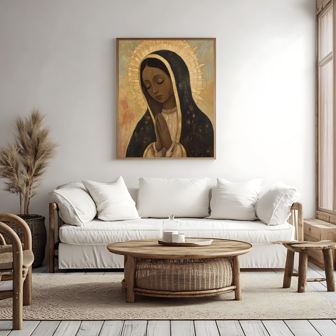 Our Lady of Guadalupe Dark Mantle Gold Halo Praying Catholic Wall Art - Image 4