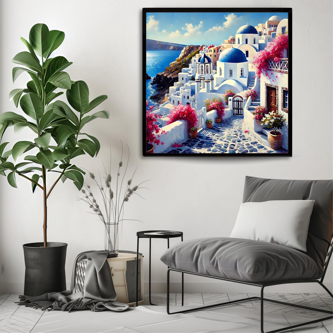 Santorini Art Print, Modern Coastal Greek Island - Image 3