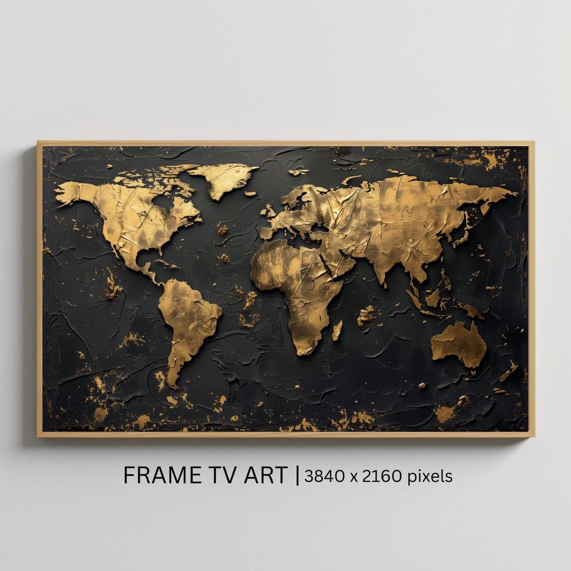 Gold Foil World Map On Black Textured Abstract Travel Poster