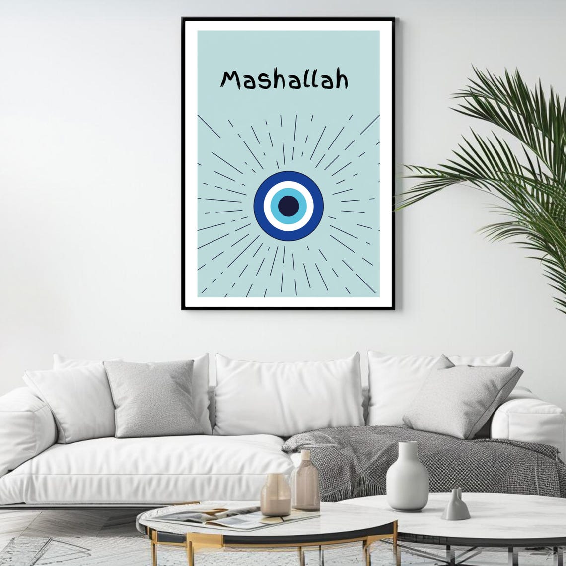 Mashallah Blue Evil Eye Protection Minimalist Arabic Quote Art Poster - Image 4