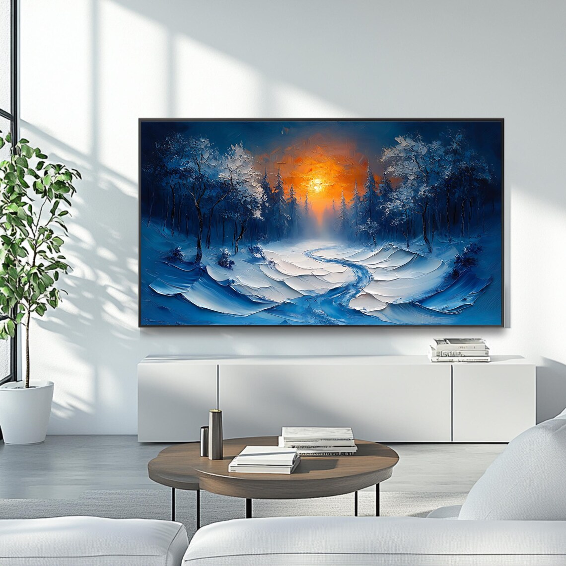 Winter Sunset Landscape Art For Frame Tv Snowy Forest Roku Screensaver Wall Art - Image 4