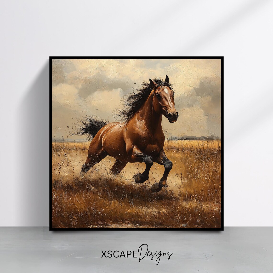 Running Horse, Rustic Western Wall Art Print