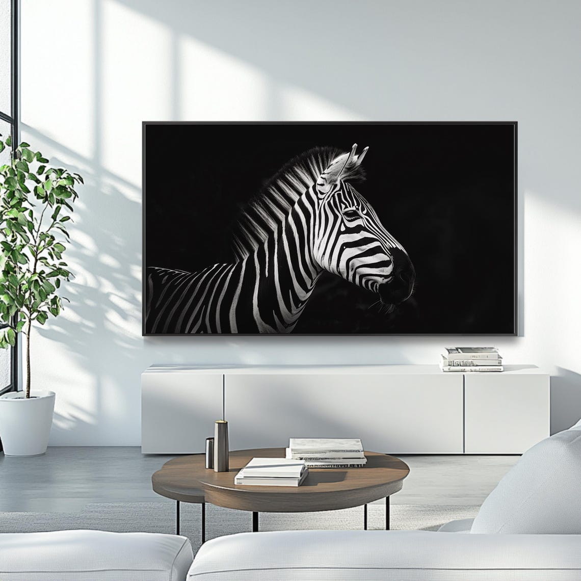Zebra Monochrome Black and White Portrait Dark Wildlife Poster - Image 4