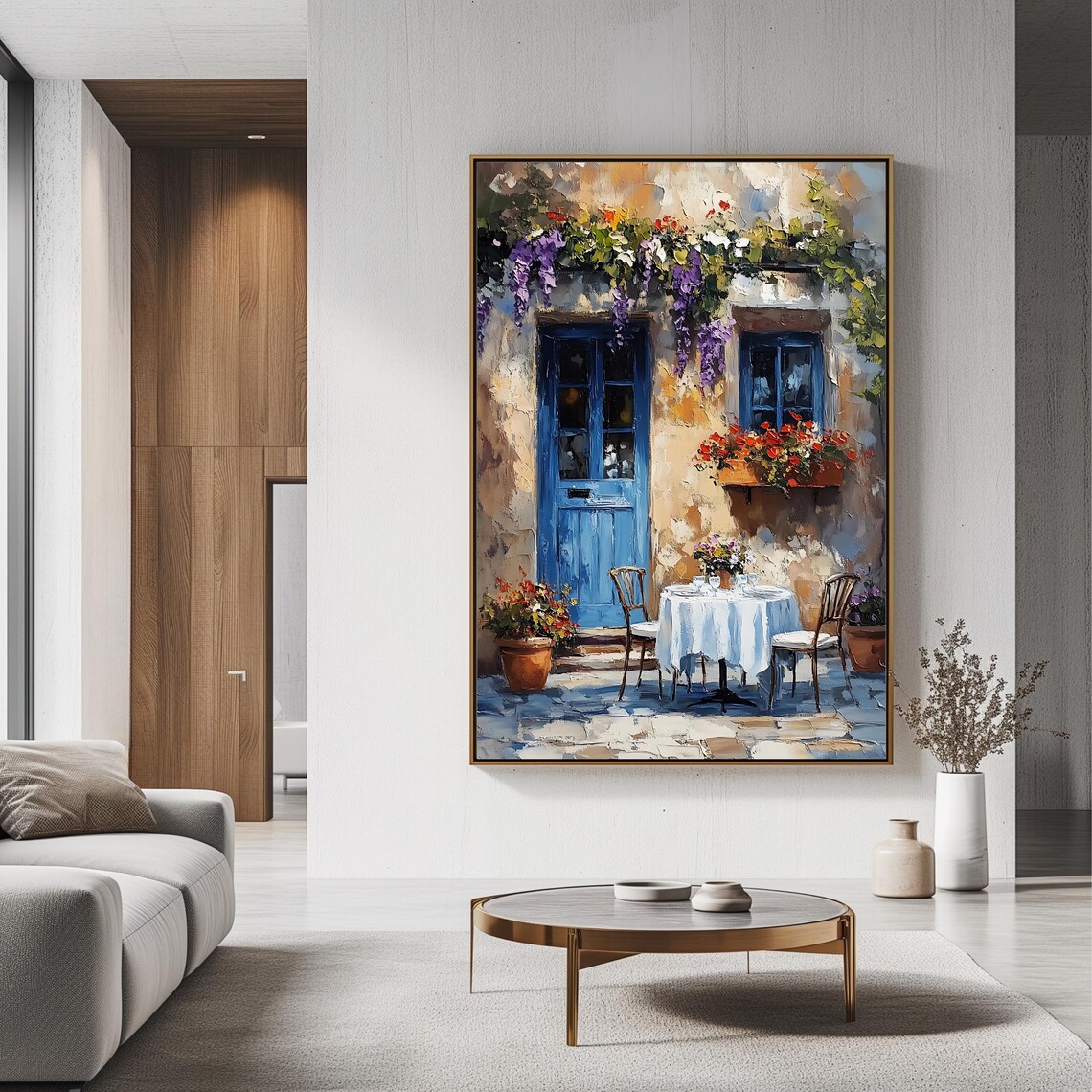 Charming French Cafe Rustic Courtyard Art Print - Image 3