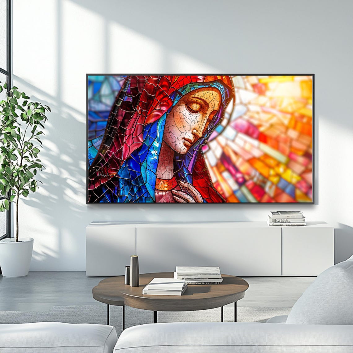 Blessed Virgin Mary Stained Glass Religious Christian TV Art Poster - Image 4