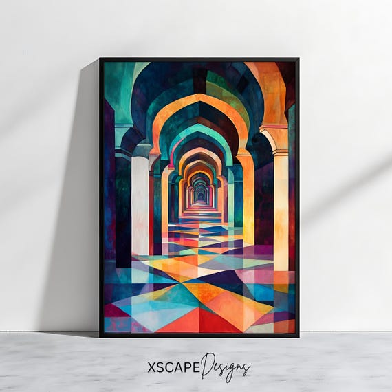 Moroccan Arches Print Vibrant Geometric Wall Art Islamic Architecture Decor