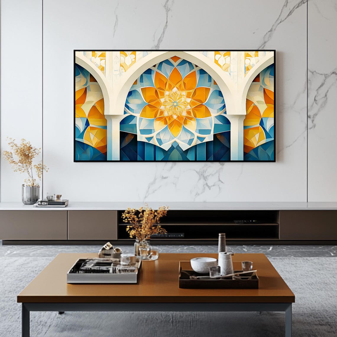 Islamic Geometric Arch Mosaic Blue Gold Mosque Art Deco Wall Poster - Image 2