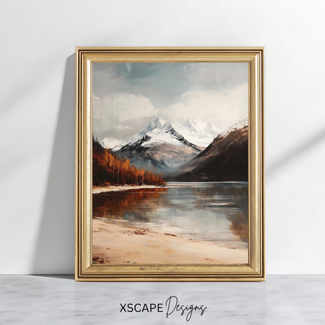 Mountain Lake Art Print Rustic Landscape Wall Decor Nature Inspired Artwork Vintage Painting
