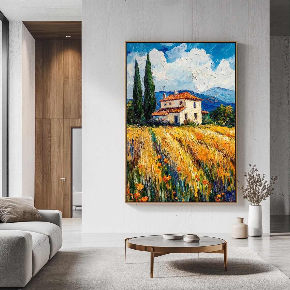 Tuscan Farmhouse Golden Wheat Field Cypress Trees Italy Travel Poster - Image 3