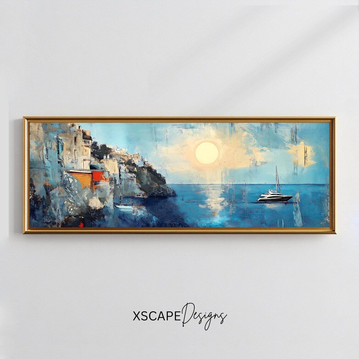 Mediterranean Coast Art Print, Panoramic Seascape