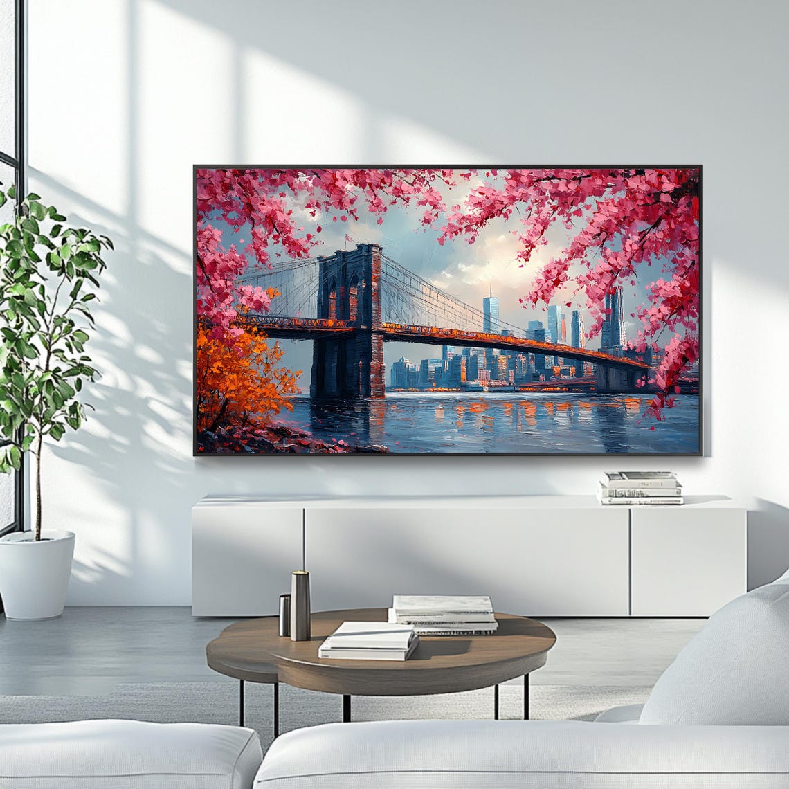 Brooklyn Bridge New York Cherry Blossom Spring Skyline Travel Poster - Image 4