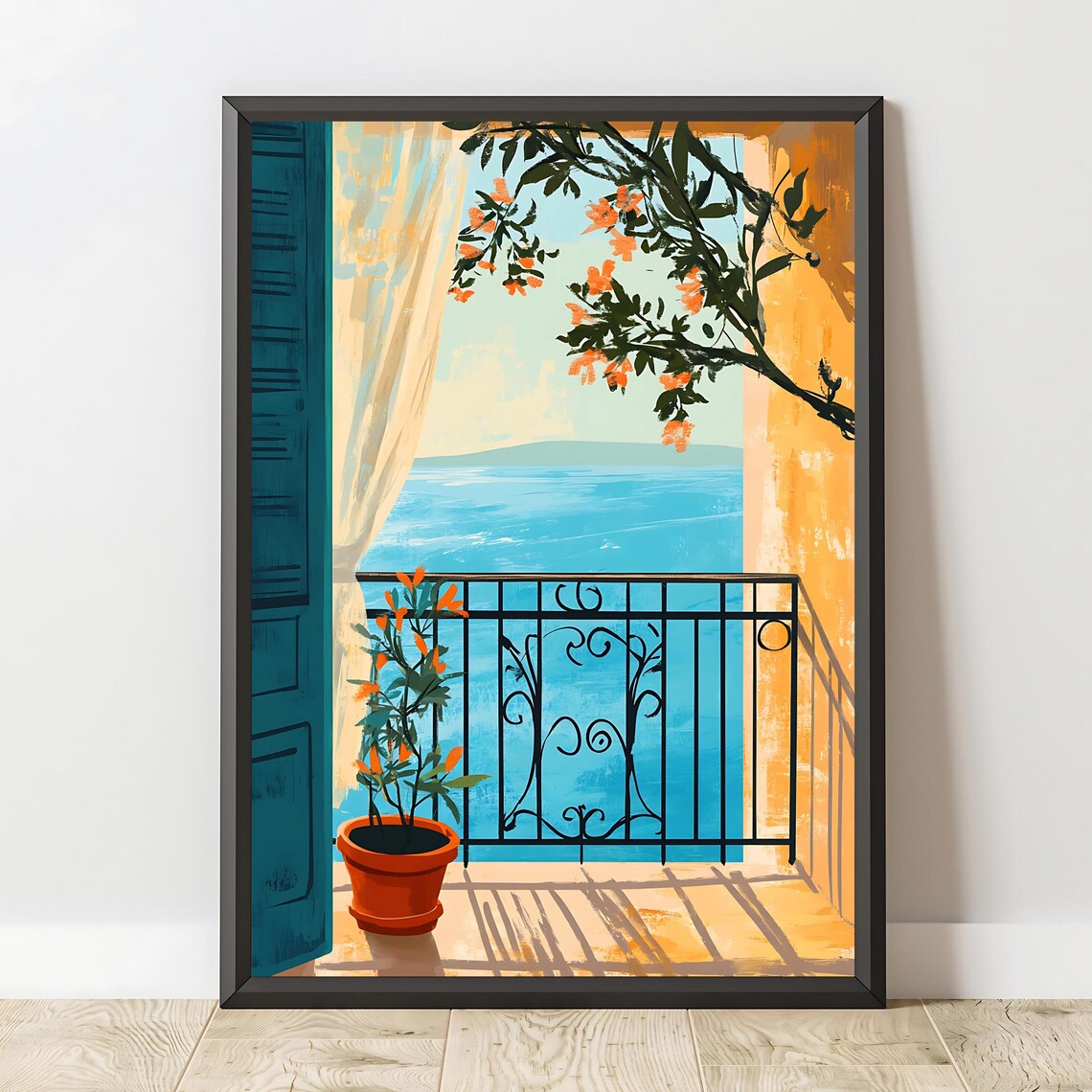 Mediterranean Balcony, Scenic Sea View Art Print - Image 2
