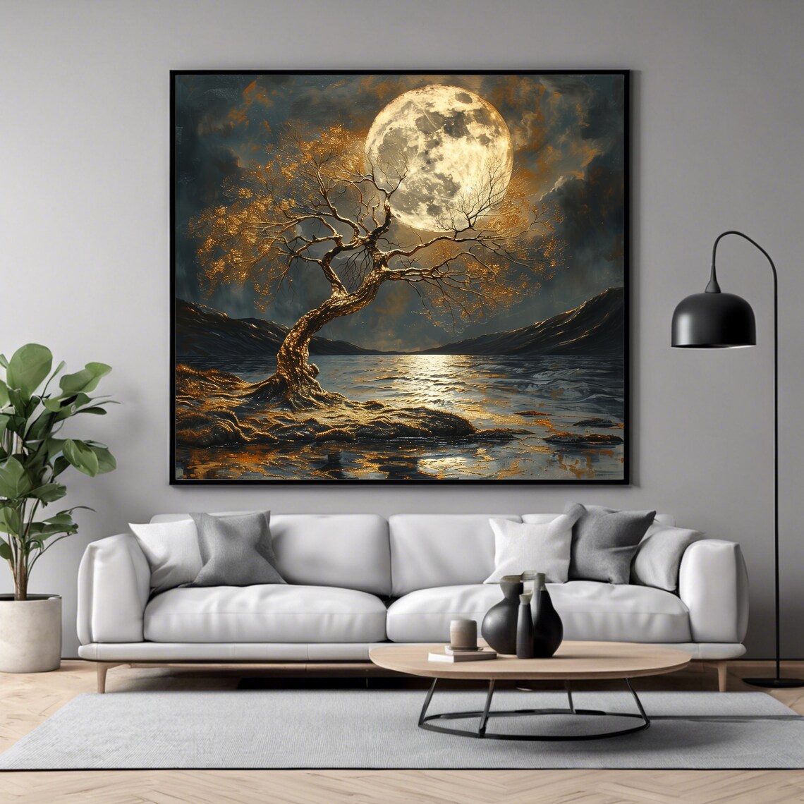Moonlit Tree Wall Art Print Nightscape Square Artwork Poster - Image 4