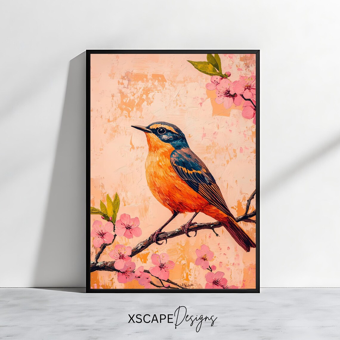 Bird Blossom Art Print, Floral Spring Nature