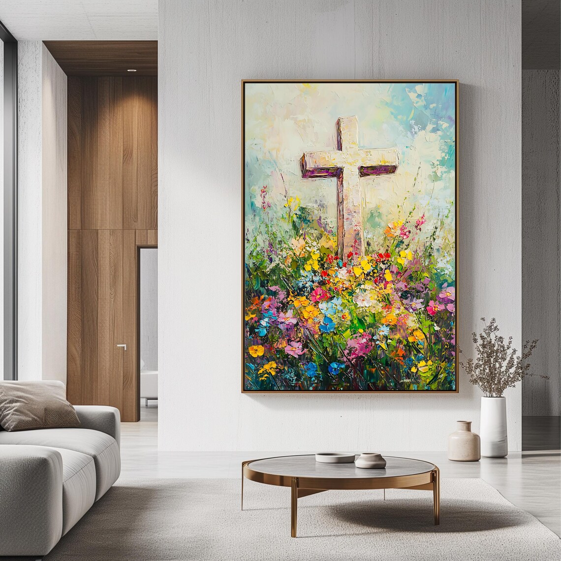Floral Cross Painting Christian Faith Art Wildflowers Hope Religious Wall Art - Image 3