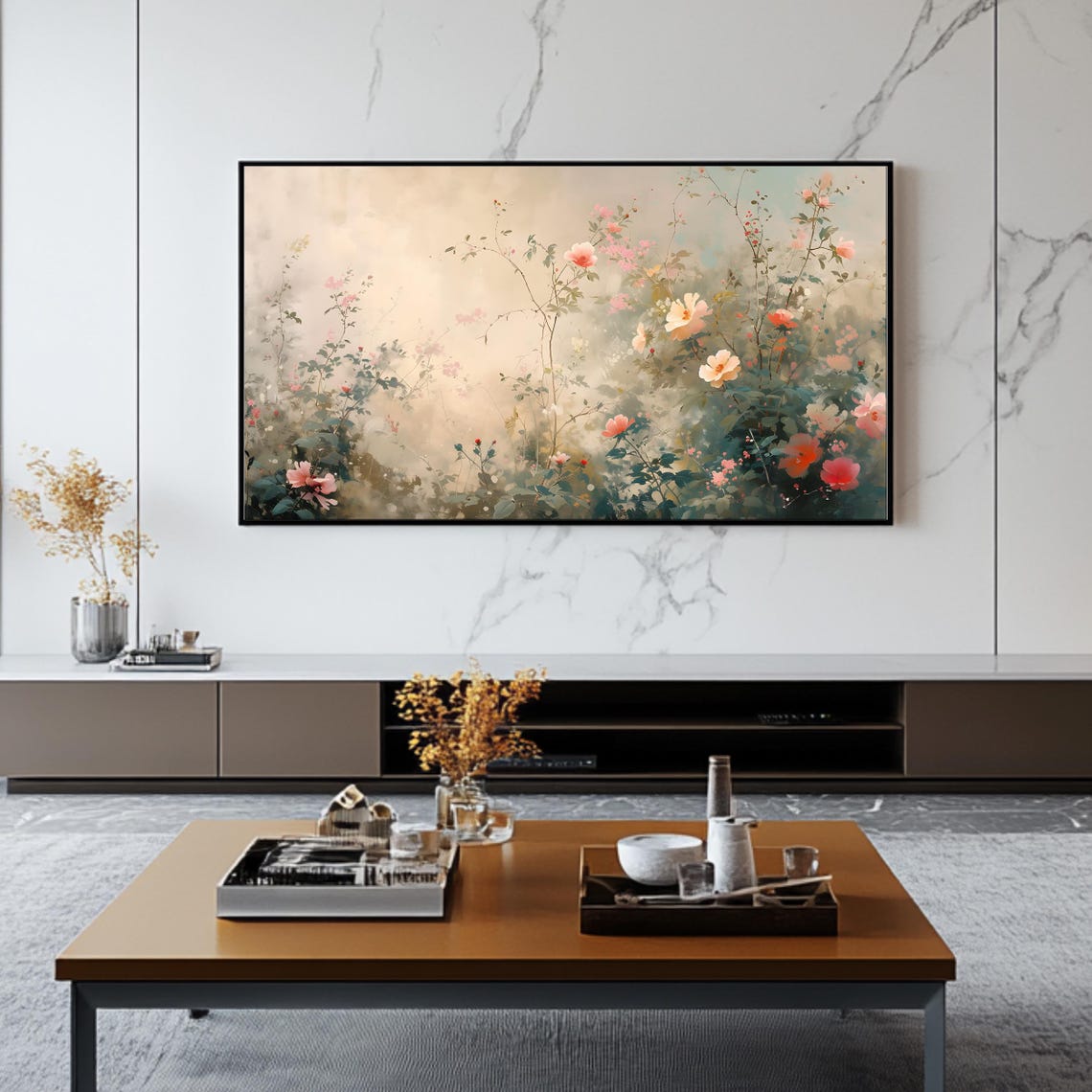 Dreamy Floral Garden Pink Blossoms Watercolor Wall Art Poster - Image 2