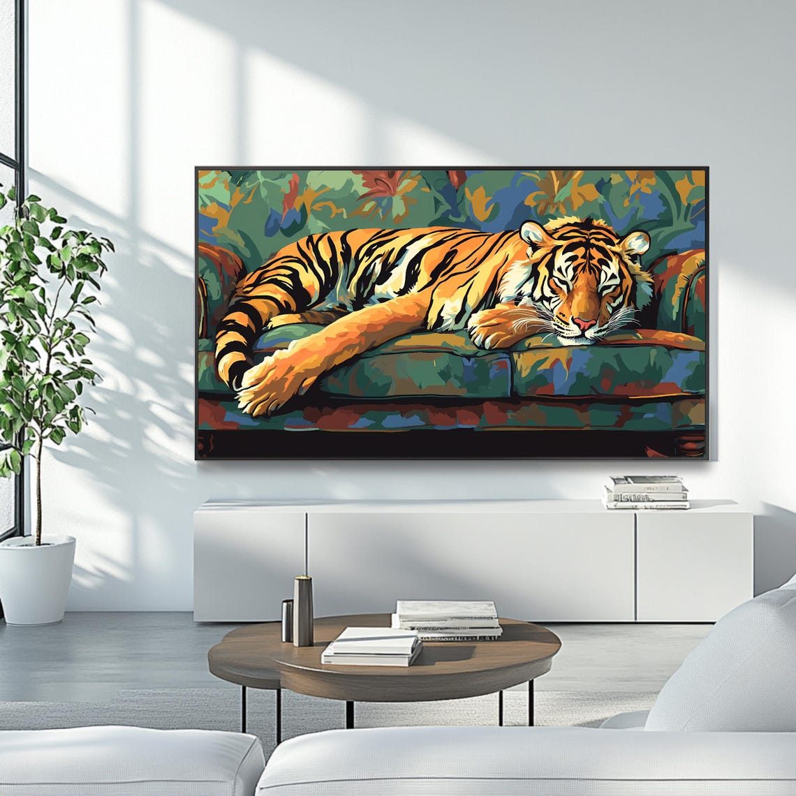 Sleeping Tiger on Couch Pop Art Bold Jungle Big Cat Fun Wall Poster - Image 4