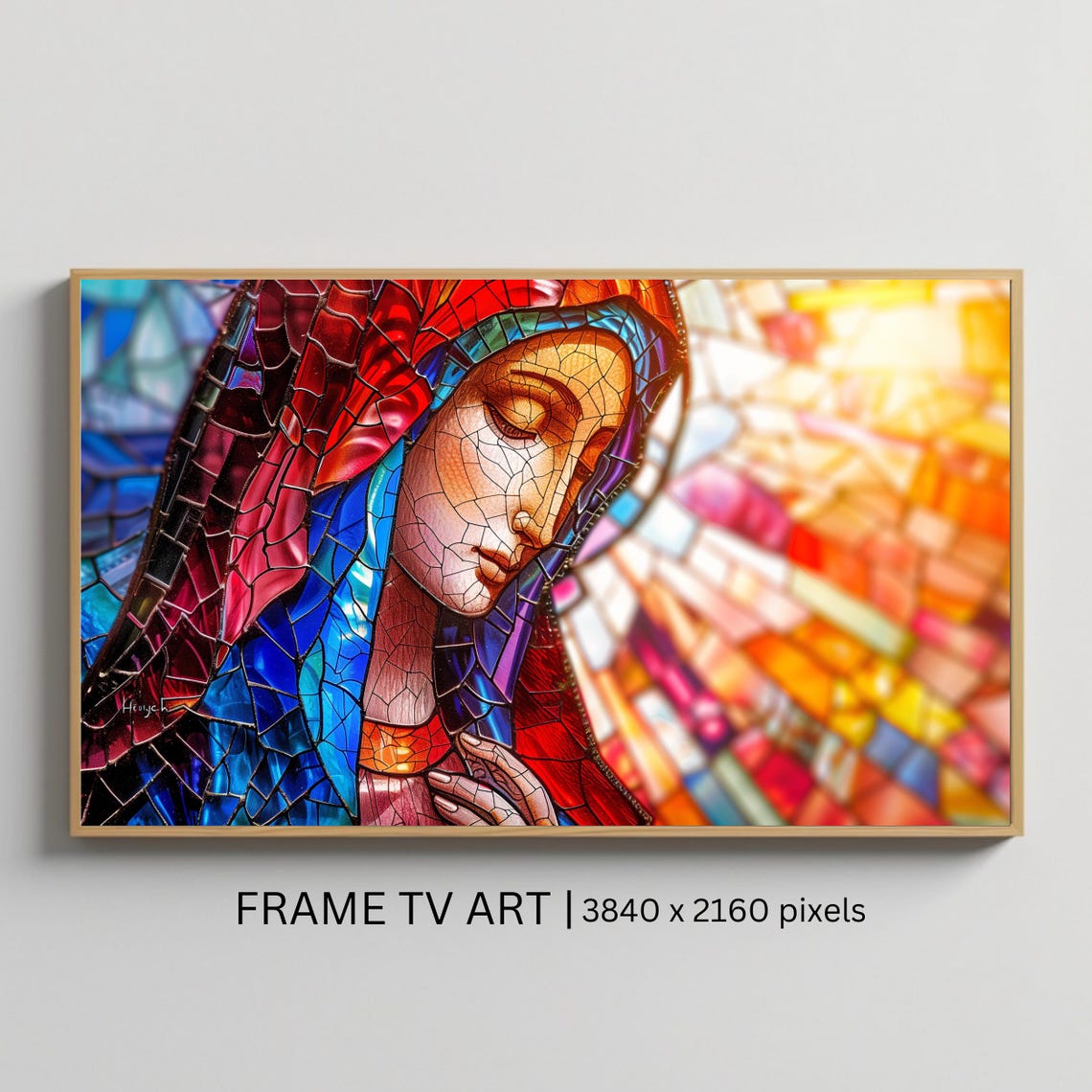 Blessed Virgin Mary Stained Glass Religious Christian TV Art Poster