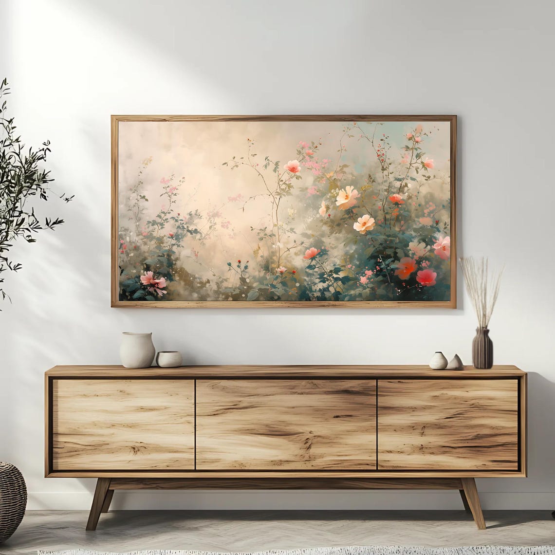Dreamy Floral Garden Pink Blossoms Watercolor Wall Art Poster - Image 3