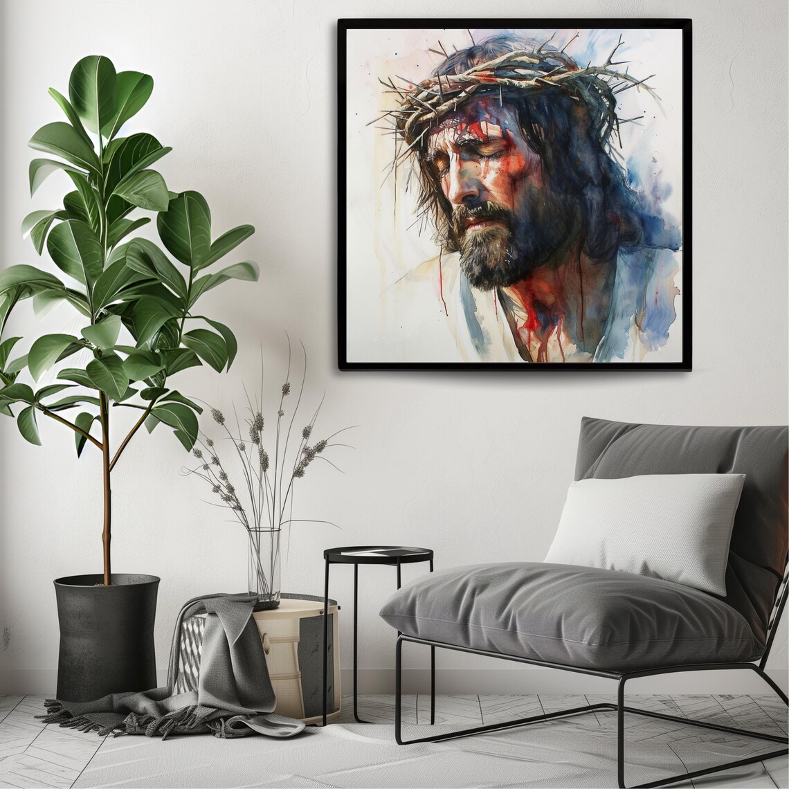 Jesus Crown Of Thorns Christian Wall Art Passion Of Christ Print Religious Home Decor Watercolor Jesus Painting Christian Gift - Image 3