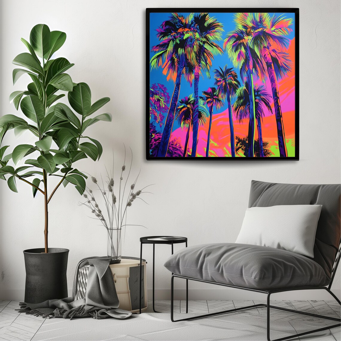 Neon Palm Tree Tropical Print, Modern Beach Decor - Image 3