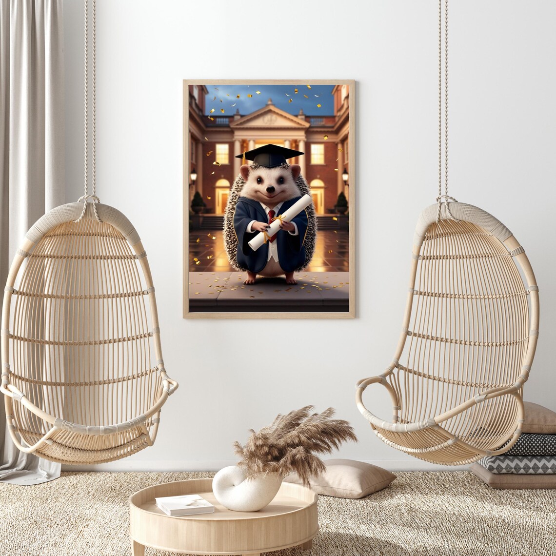 Cute Hedgehog Graduate In Navy Cap And Gown Holding Diploma Poster - Image 3