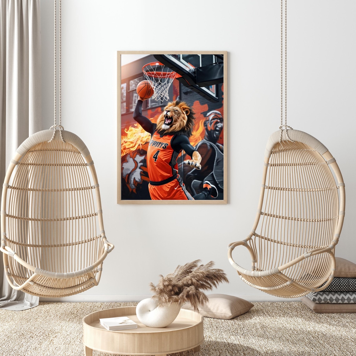 Lion Head Basketball Player Slam Dunk Fiery Street Court Sports Poster - Image 3