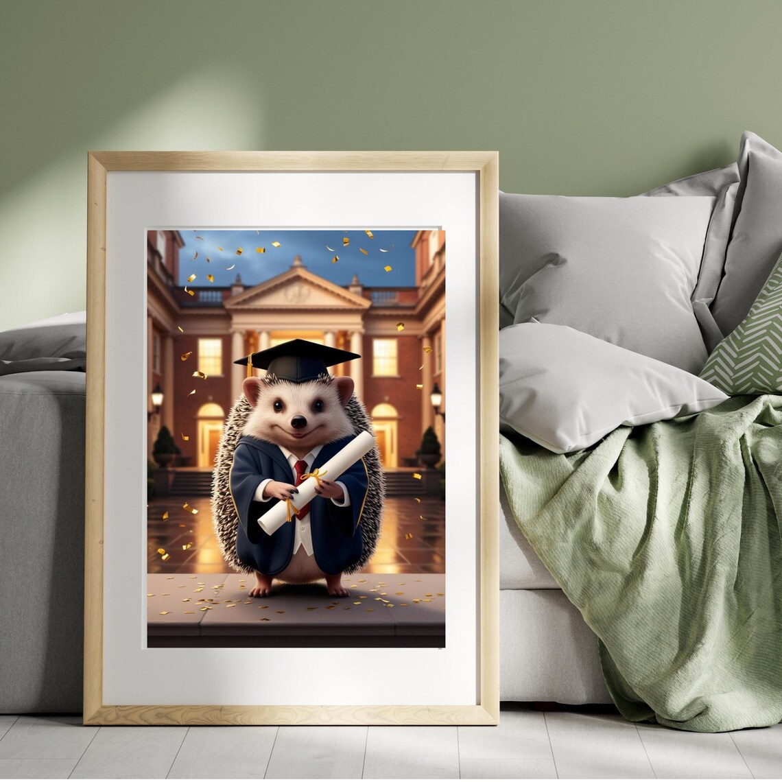 Cute Hedgehog Graduate In Navy Cap And Gown Holding Diploma Poster - Image 4