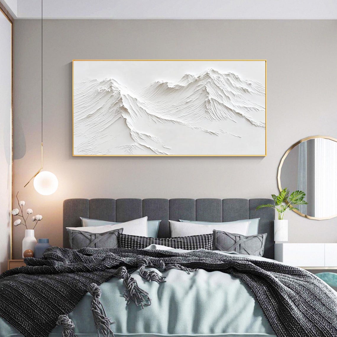 White Mountain Range Textured Panoramic Snowy Peaks Minimal Poster - Image 3