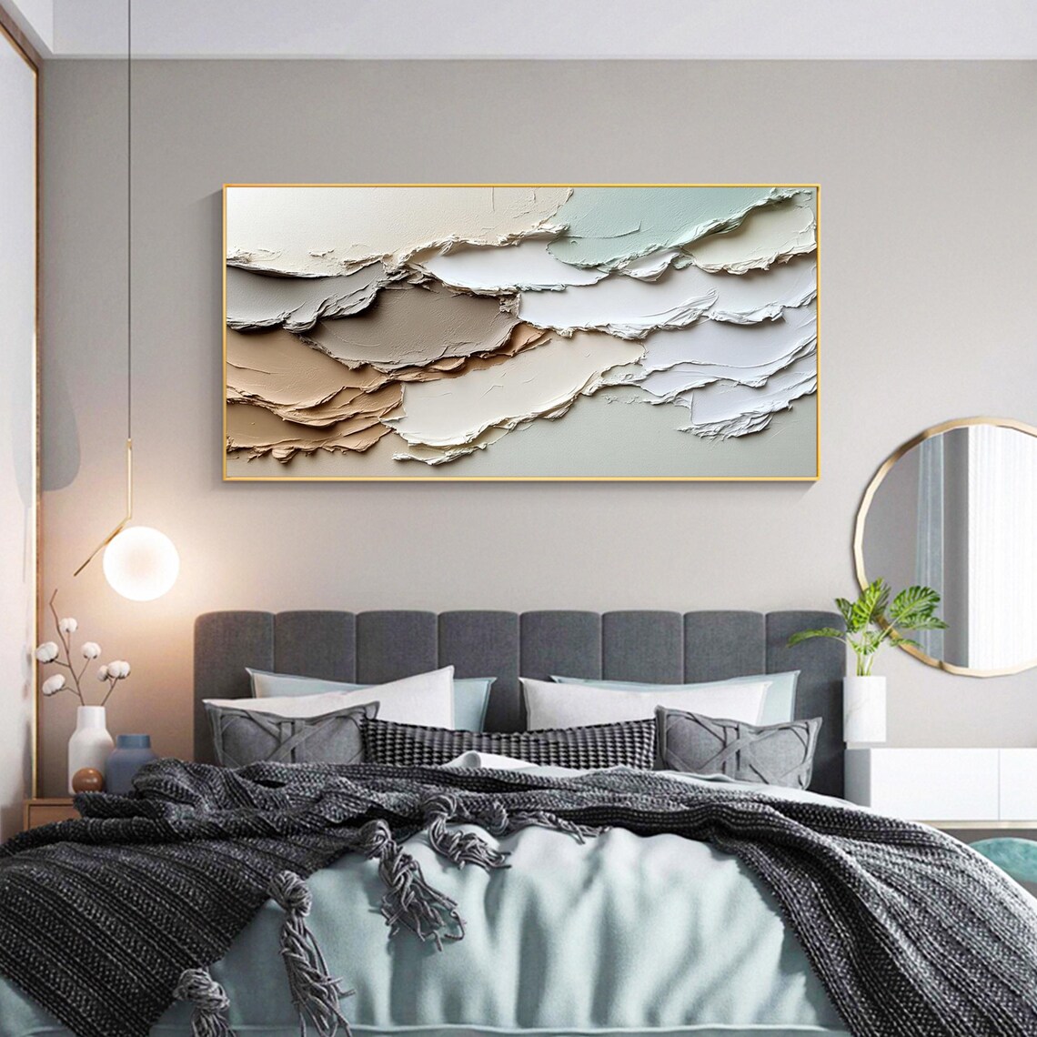 Abstract Beige Impasto Textured Mountain Landscape Oil Painting Poster - Image 3