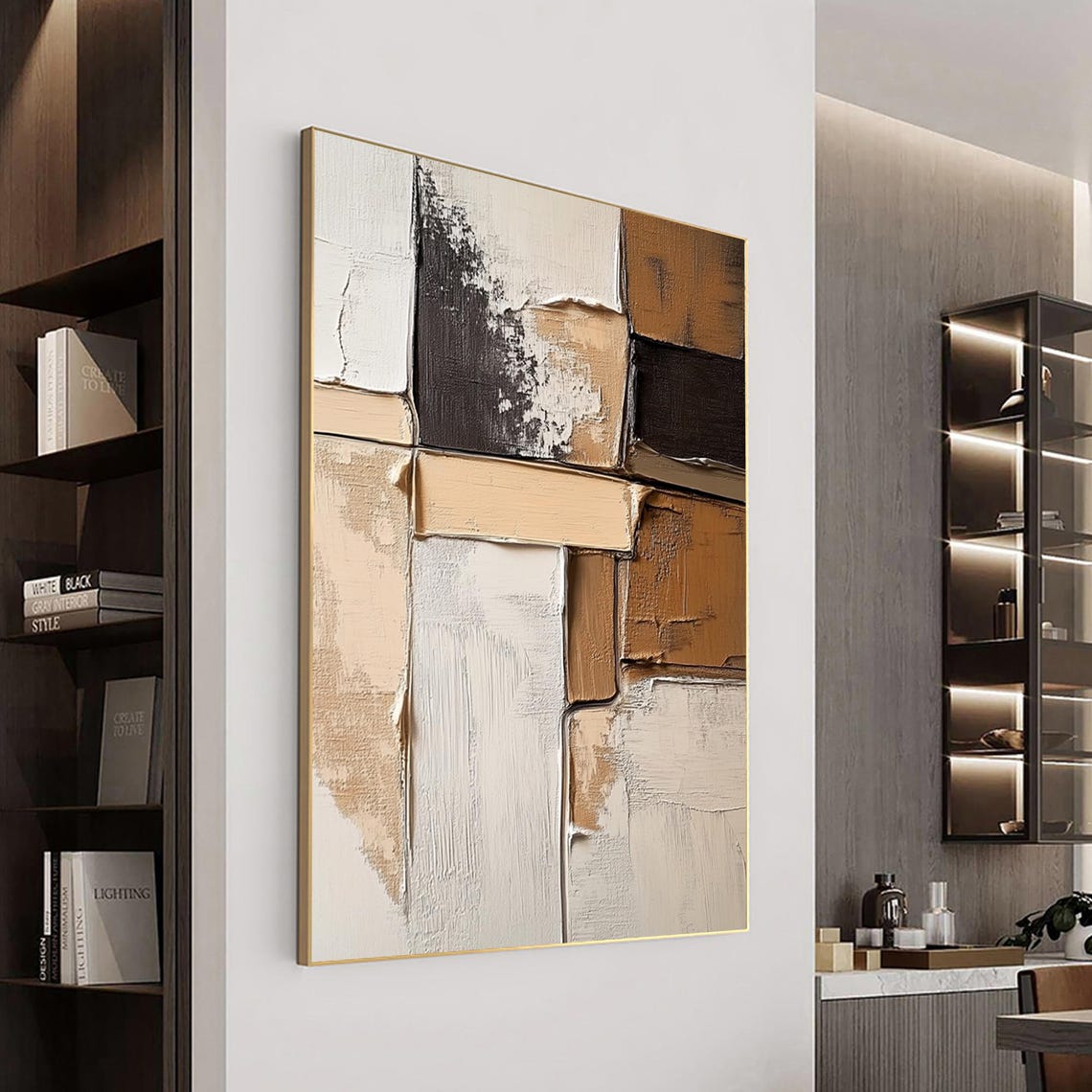 Geometric Block Abstract Brown Cream Black Textured Modern Poster - Image 3