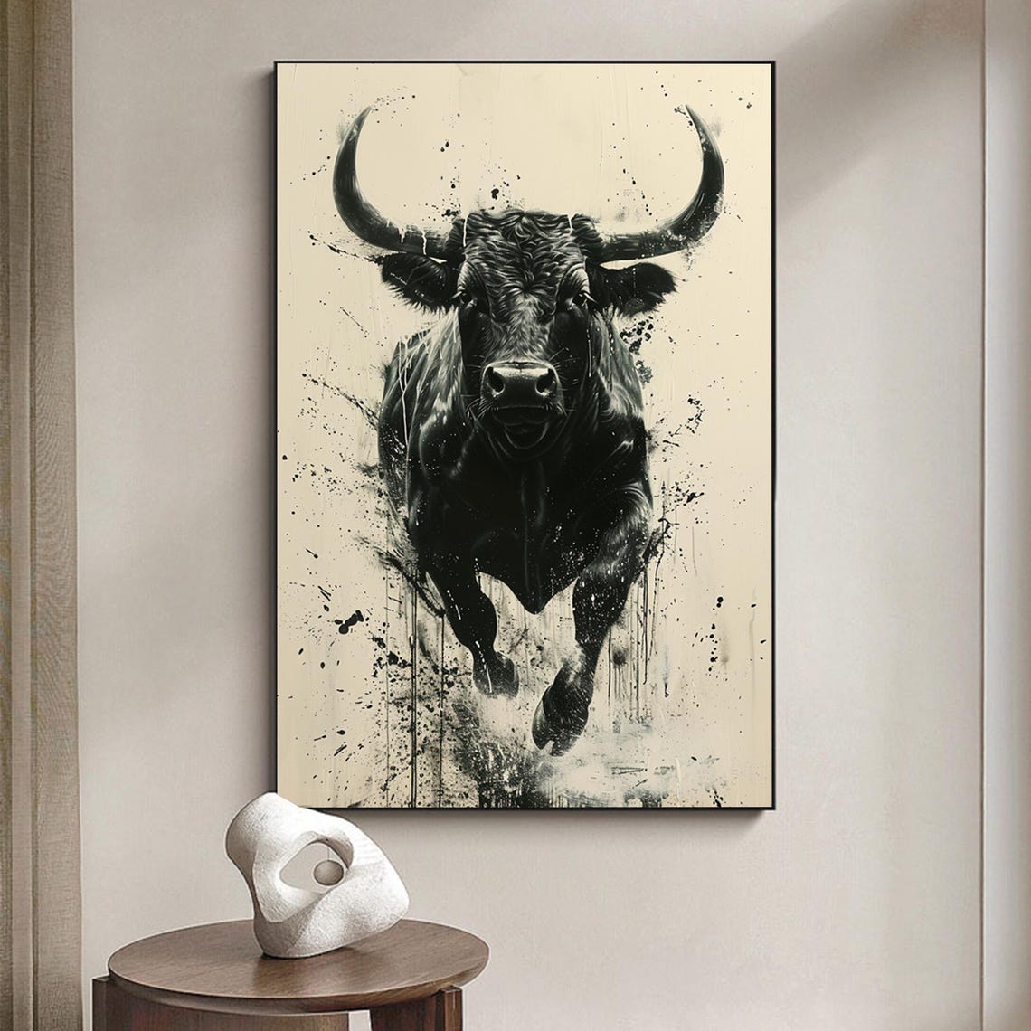 Charging Black Bull Ink Splatter Bold Monochrome Beast Power Poster - Image 3