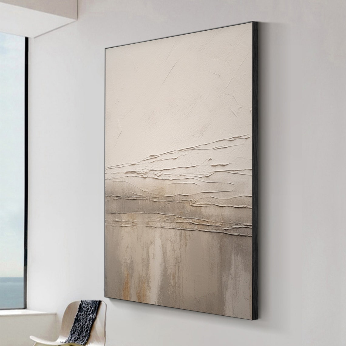 Minimal Beige Textured Abstract With Layered Horizon Lines Poster - Image 2