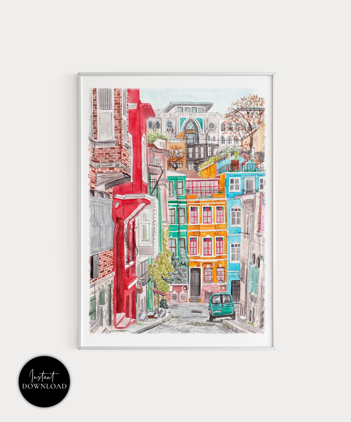 Istanbul Turkey Cityscape Travel Poster, Wall Decor