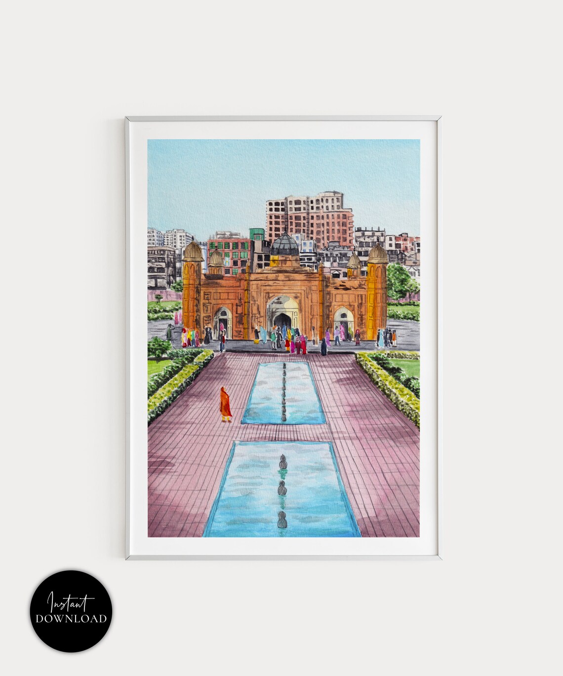 Lalbagh Fort Dhaka Bangladesh Gateway Pools Watercolor Poster