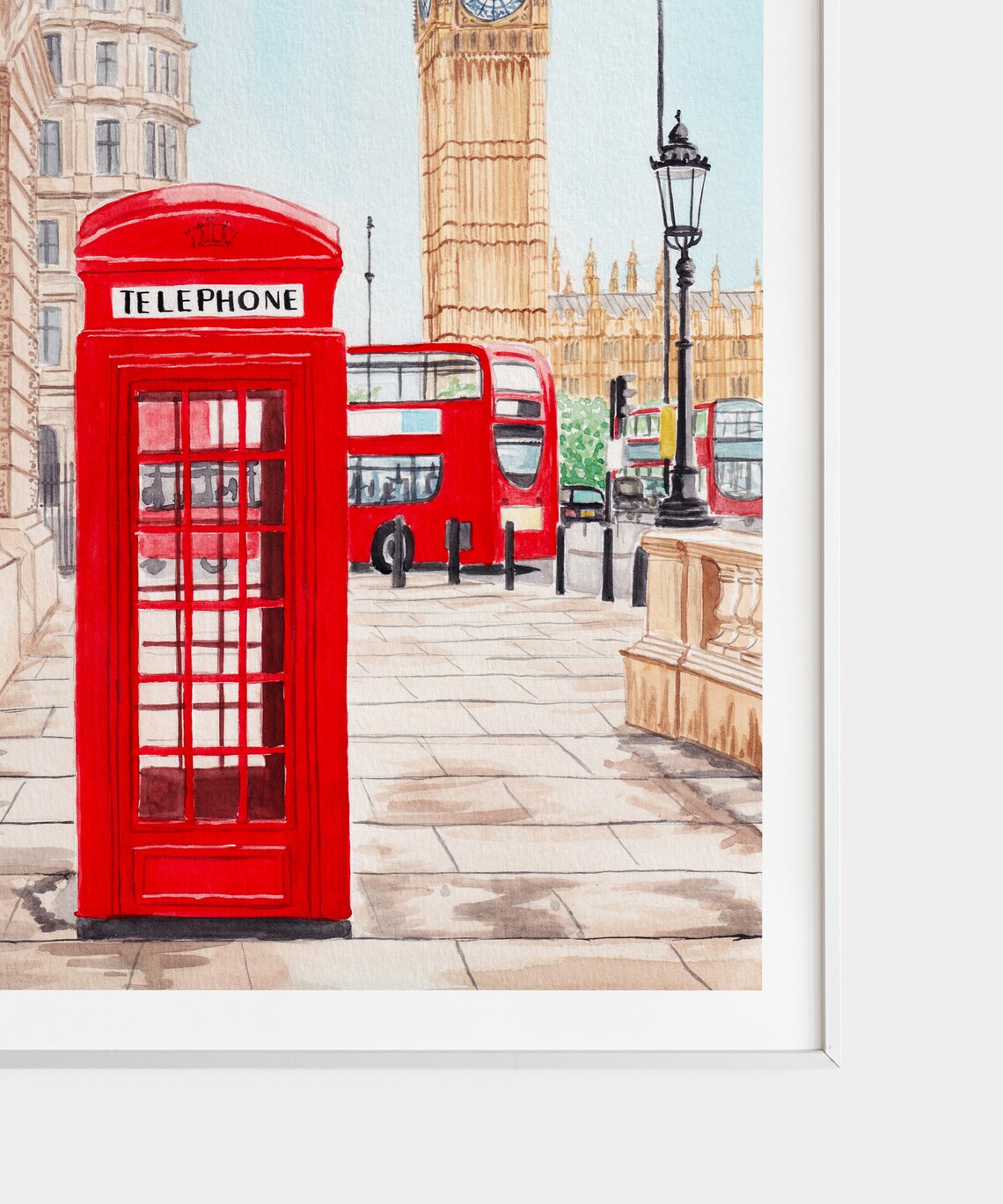 London Watercolor Art Print, Red Telephone Booth - Image 2