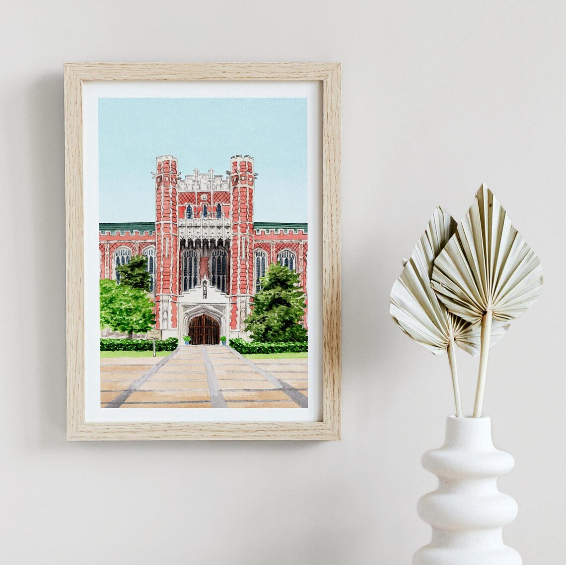 Oklahoma University Watercolor Cityscape Art Print - Image 3