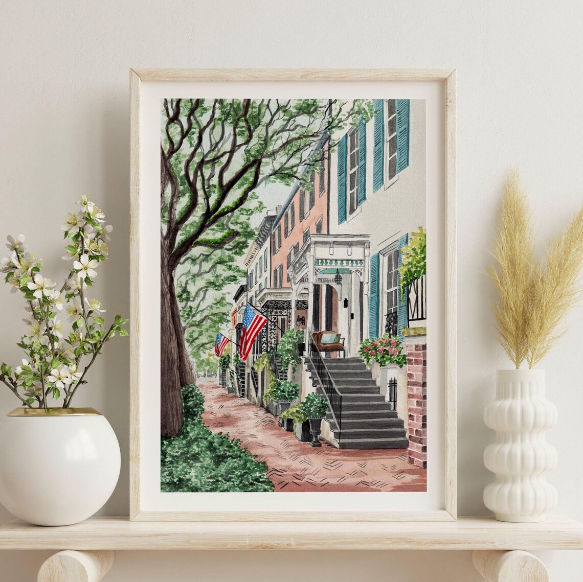 Savannah Jones Street Watercolor Cityscape Art Print - Image 3