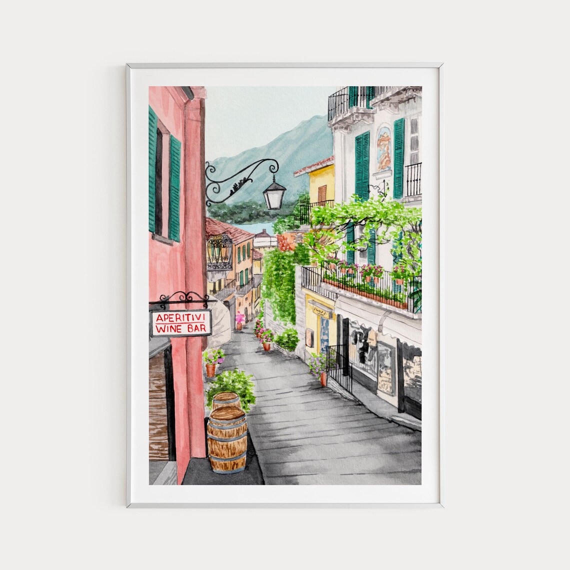 Bellagio Watercolor Travel Poster, Italy Landscape - Image 3