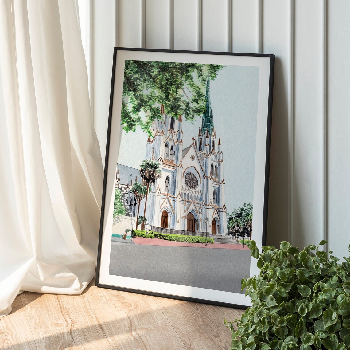 Cathedral Of St John The Baptist Savannah Watercolor Art Print - Image 2