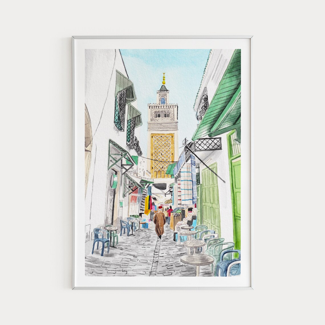 Zaytuna Mosque Tunisia Travel Poster, Tunis Cityscape