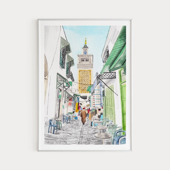 Zaytuna Mosque Tunisia Travel Poster, Tunis Cityscape